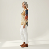Thea yellow patchwork patterned jumper - side view
