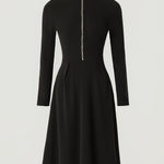 Woman wearing a zip-front long-sleeve stretch dress
