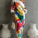 One-shoulder abstract print maxi dress