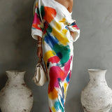 One-shoulder abstract print maxi dress
