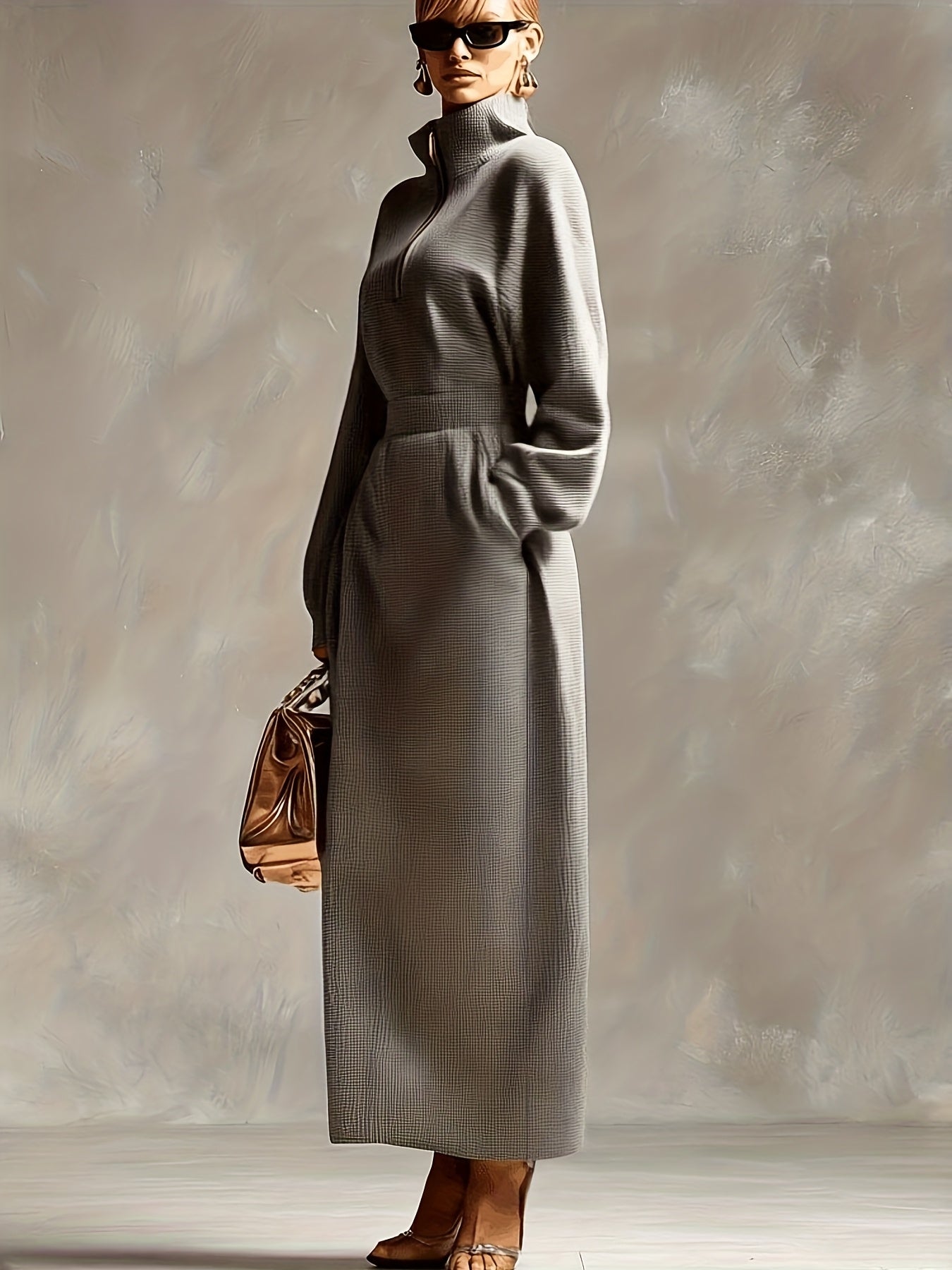 Woman wearing a high-neck maxi dress