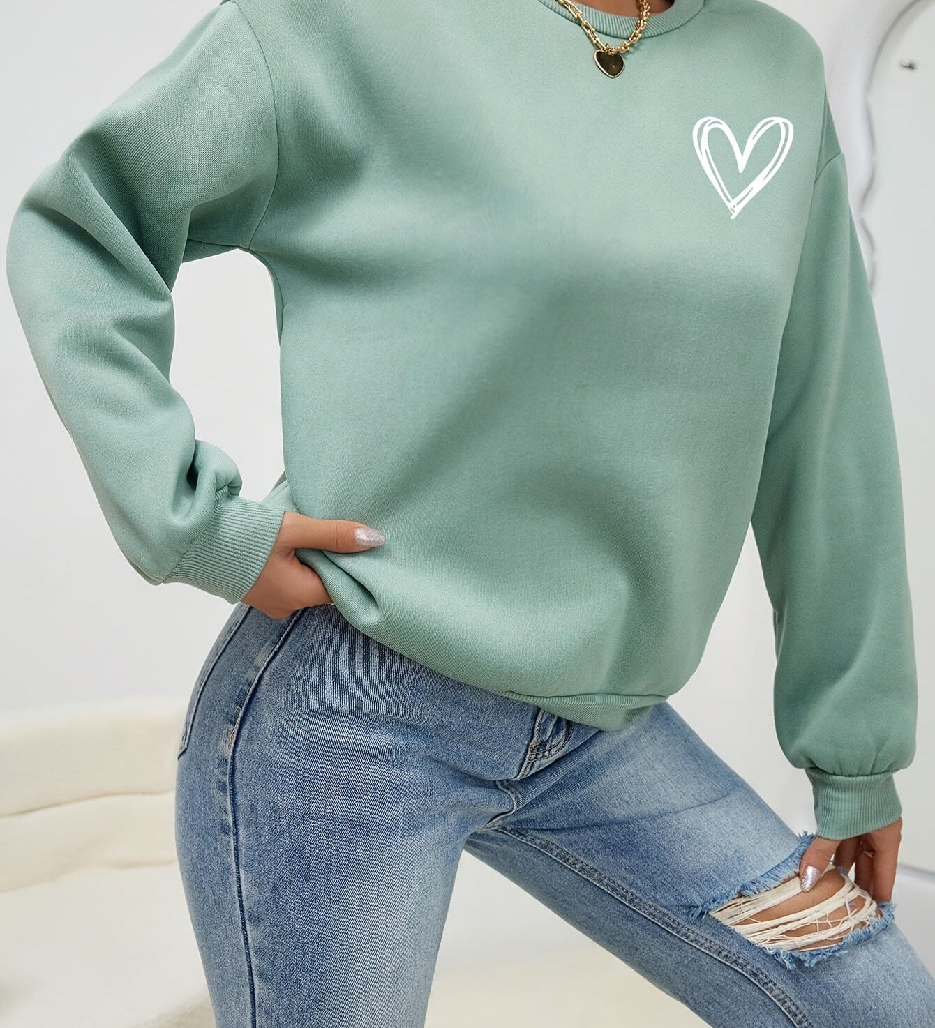 Embroidered-Heart Sweatshirt by Eleanor Vale