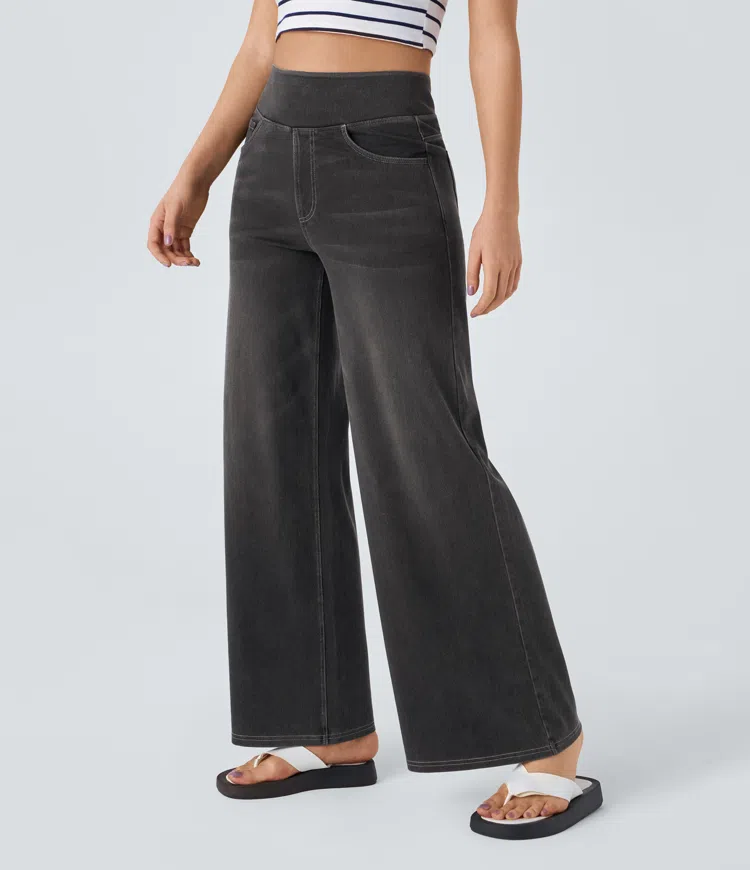Pull-On Wide-Leg Jeans by Eleanor Vale