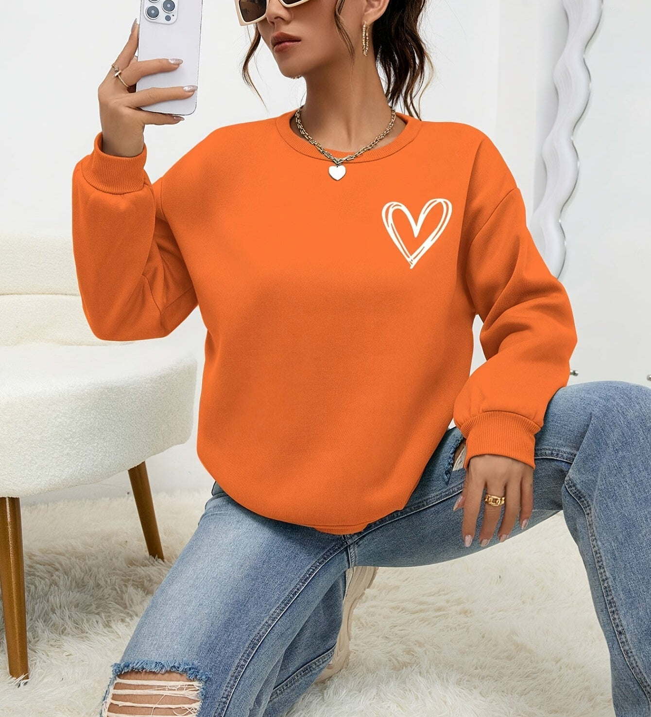 Embroidered-Heart Sweatshirt by Eleanor Vale