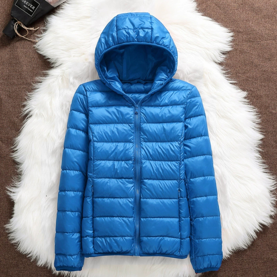 Sky blue lightweight padded jacket with a feminine fit