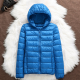 Sky blue lightweight padded jacket with a feminine fit