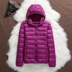Purple lightweight padded jacket with a feminine fit