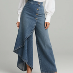 Wrap-style denim trousers