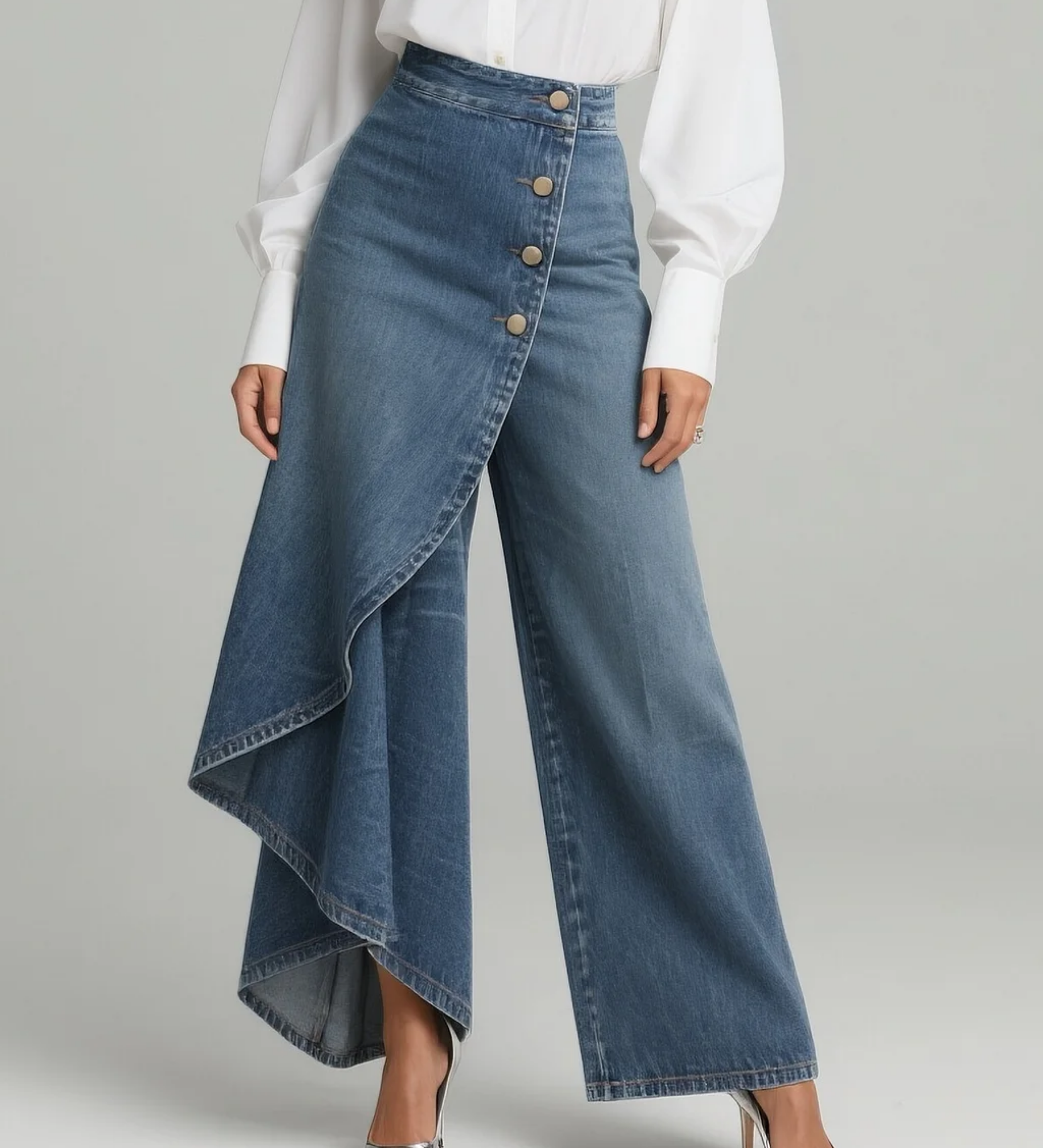 Wrap-style denim trousers