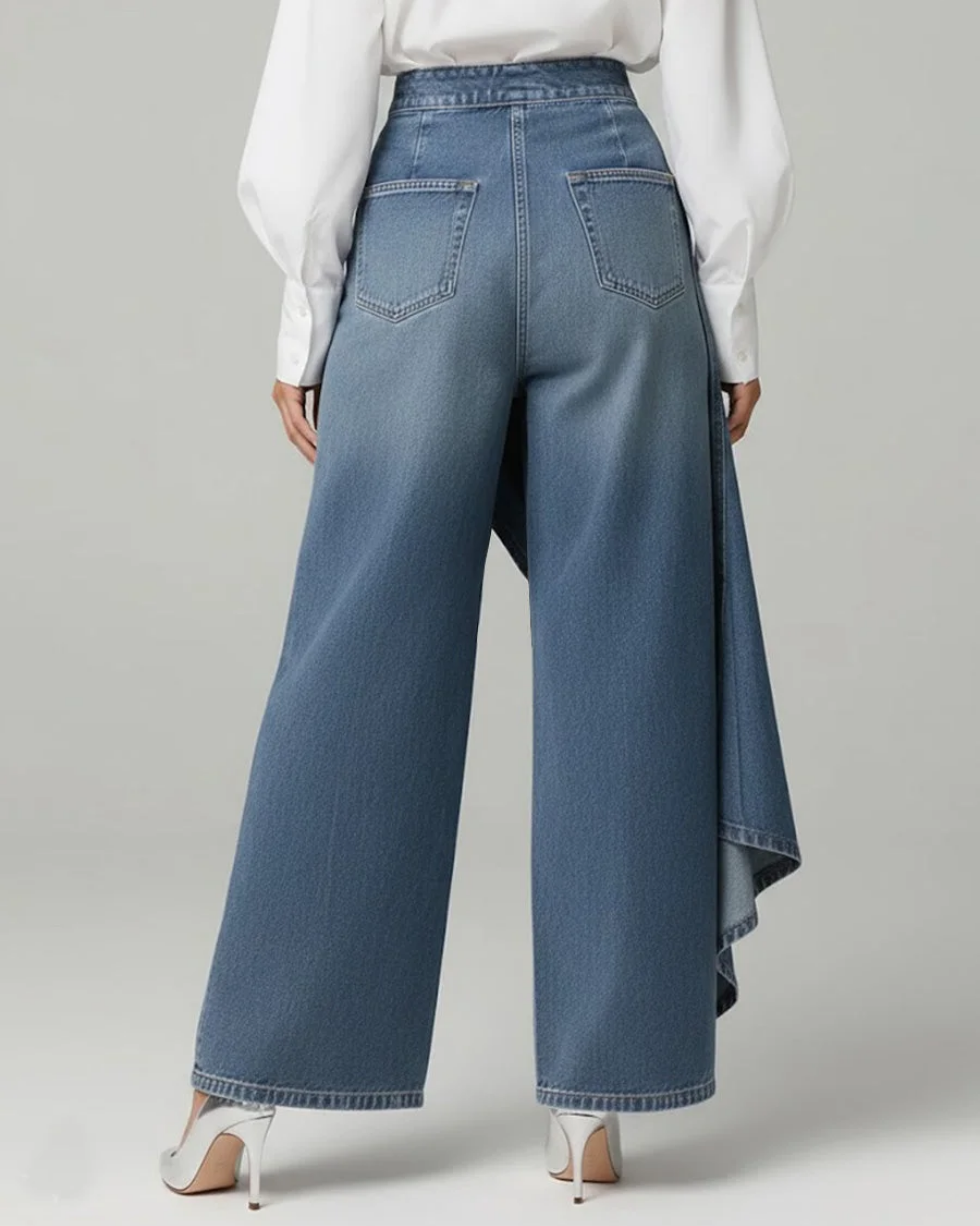 Wrap-style denim trousers