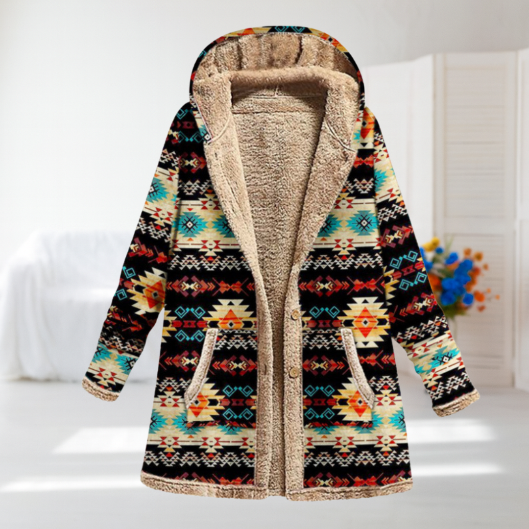 Petronela - multicolour Aztec-print sherpa hooded coat