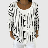 Ludomiła Comfortable Knit Cardigan - black and white dash-stripe button-front knit cardigan