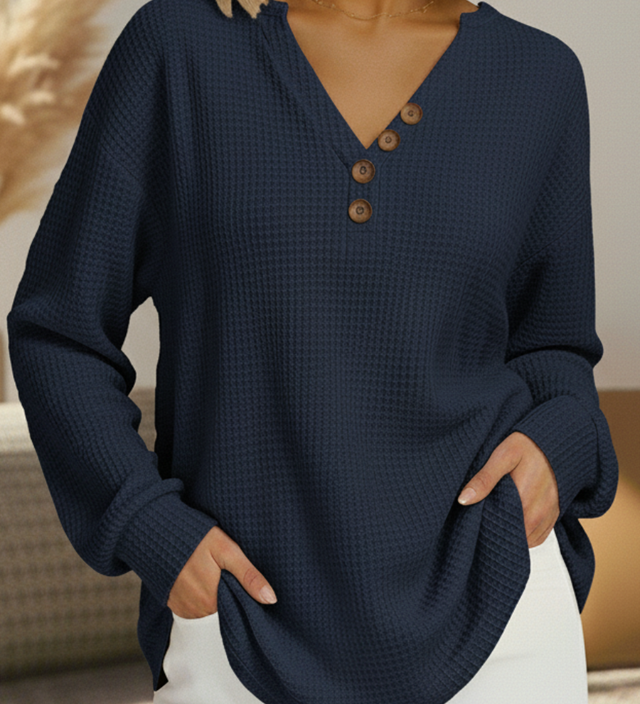 Sylvie Patterned Jumper in Navy - neckline detail