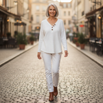 Sylvie Patterned Jumper in White - lifestyle outdoor