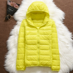 Yellow lightweight padded jacket with a feminine fit