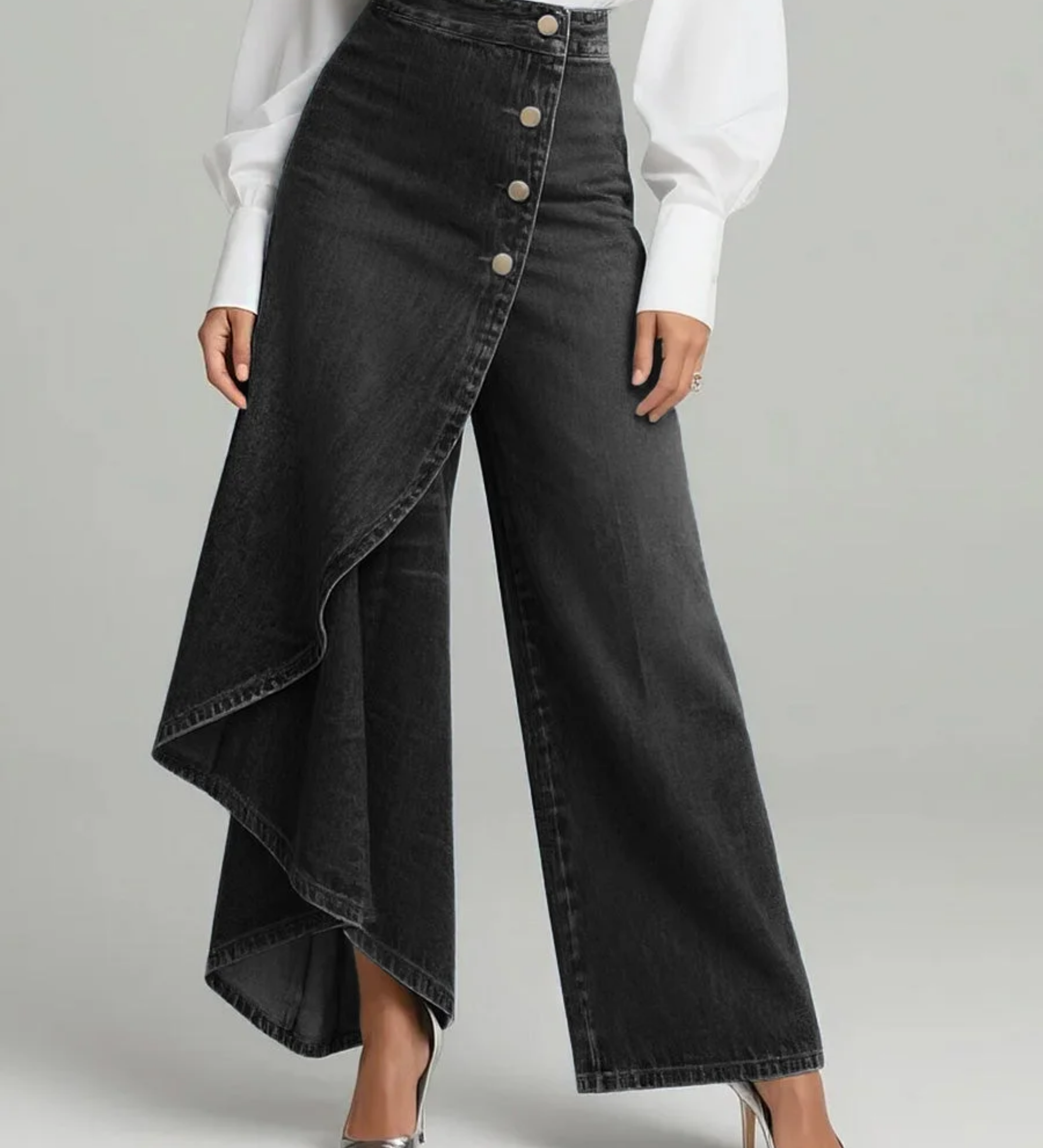 Wrap-style denim trousers
