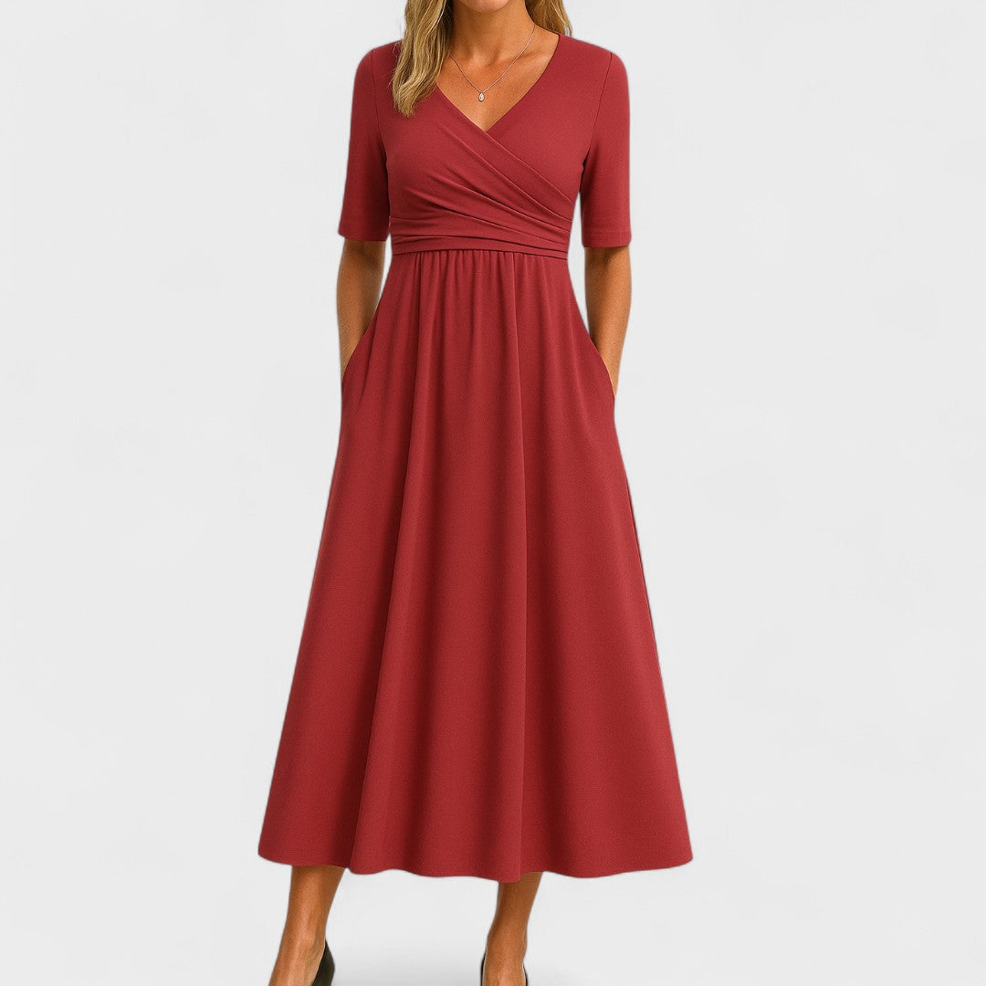 Surplice-Neck Midi Dress by Eleanor Vale