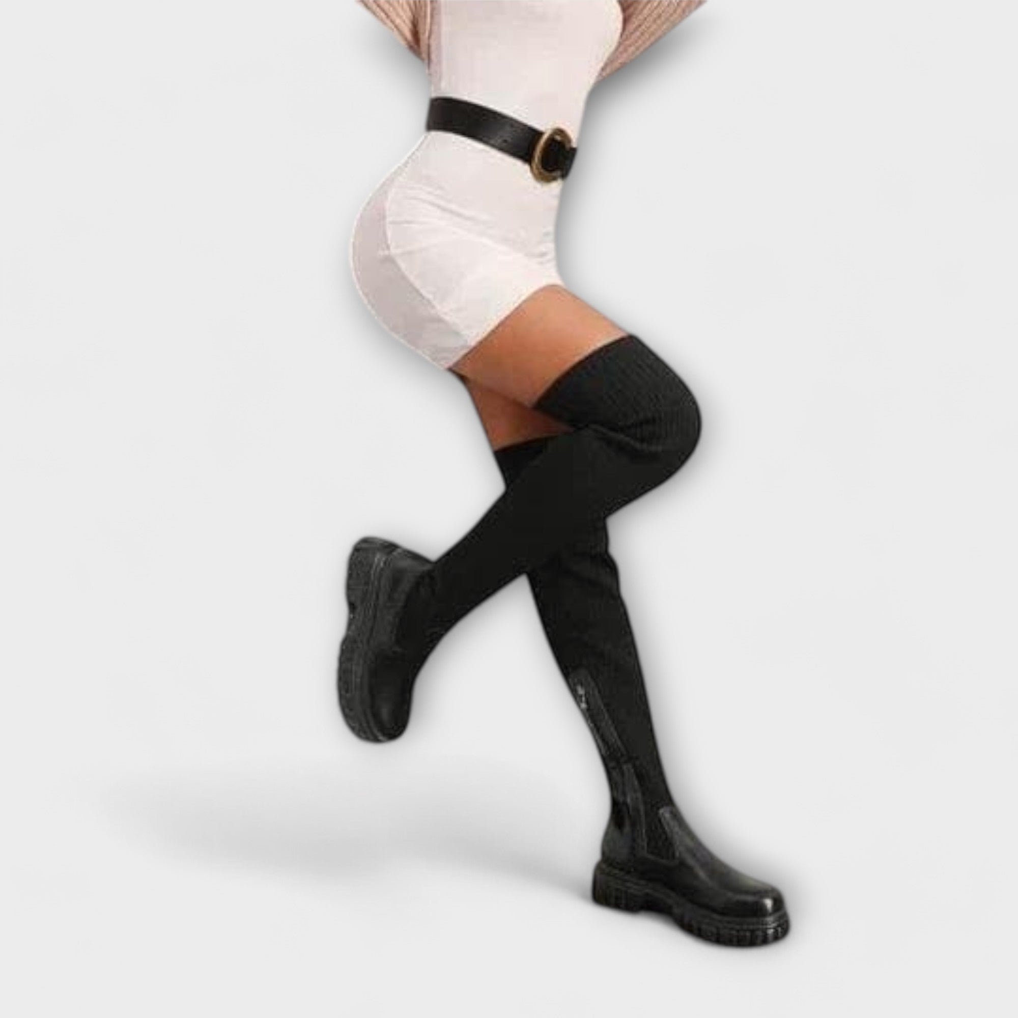 Matilda knitted overknee boots in Black, walking shot