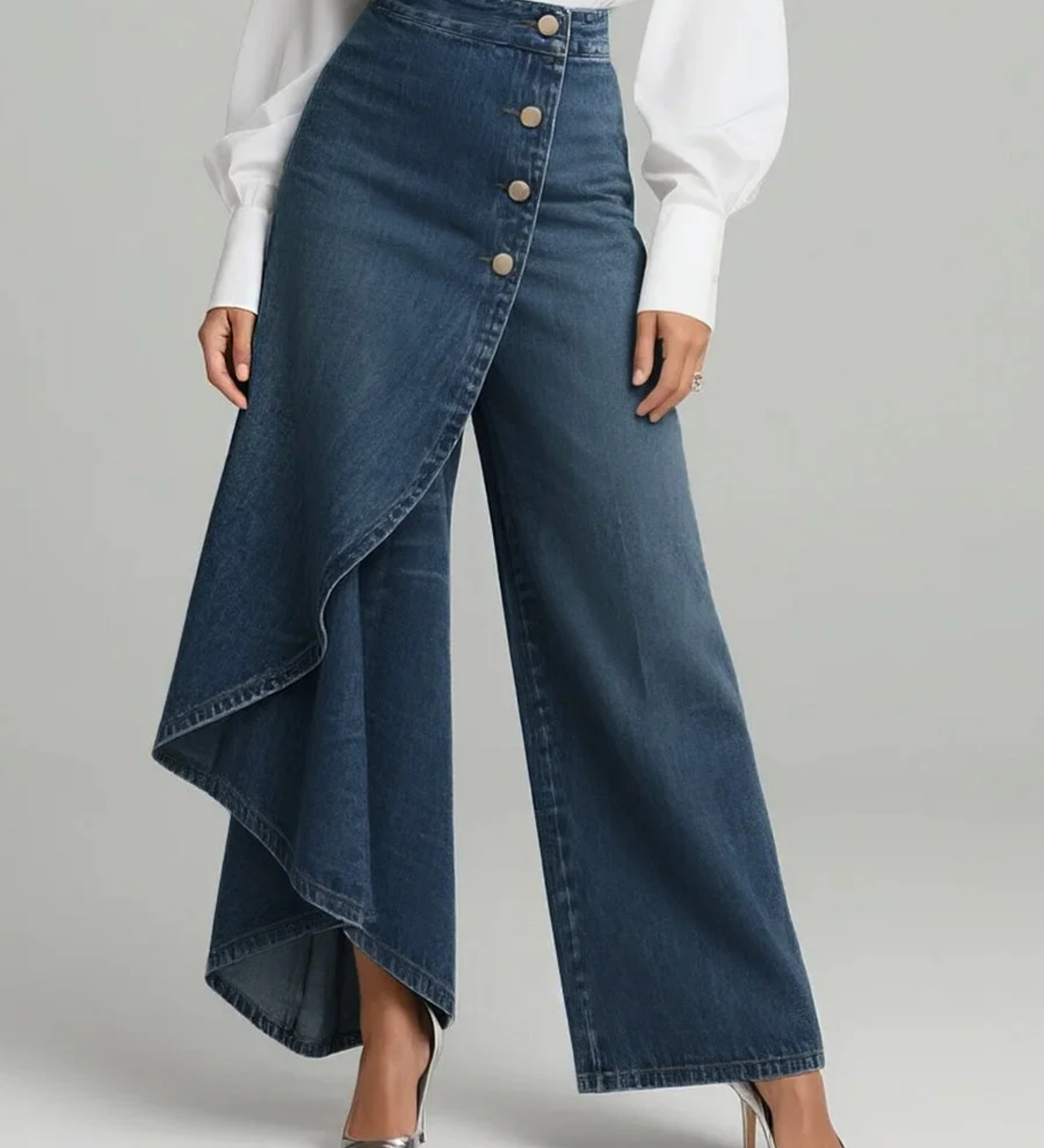 Wrap-style denim trousers