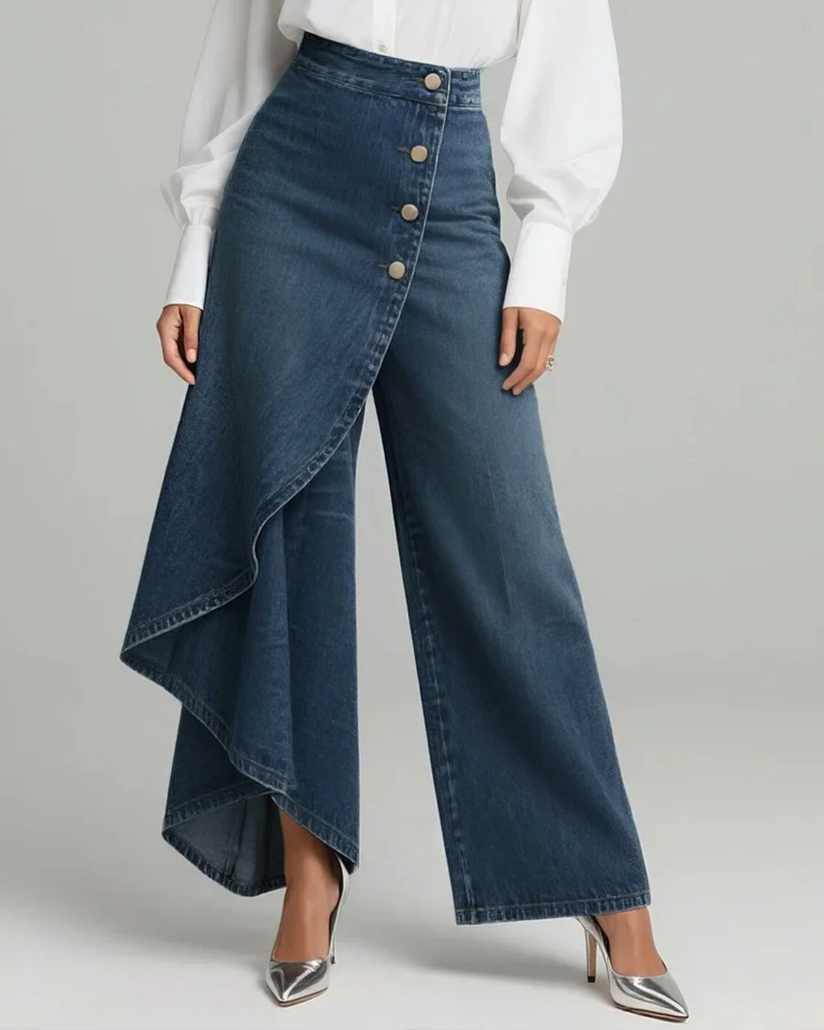 Wrap-style denim trousers