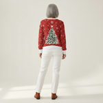 Sofia red patterned jumper, detail view