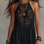 Woman in a draped sleeveless ankle-length maxi dress