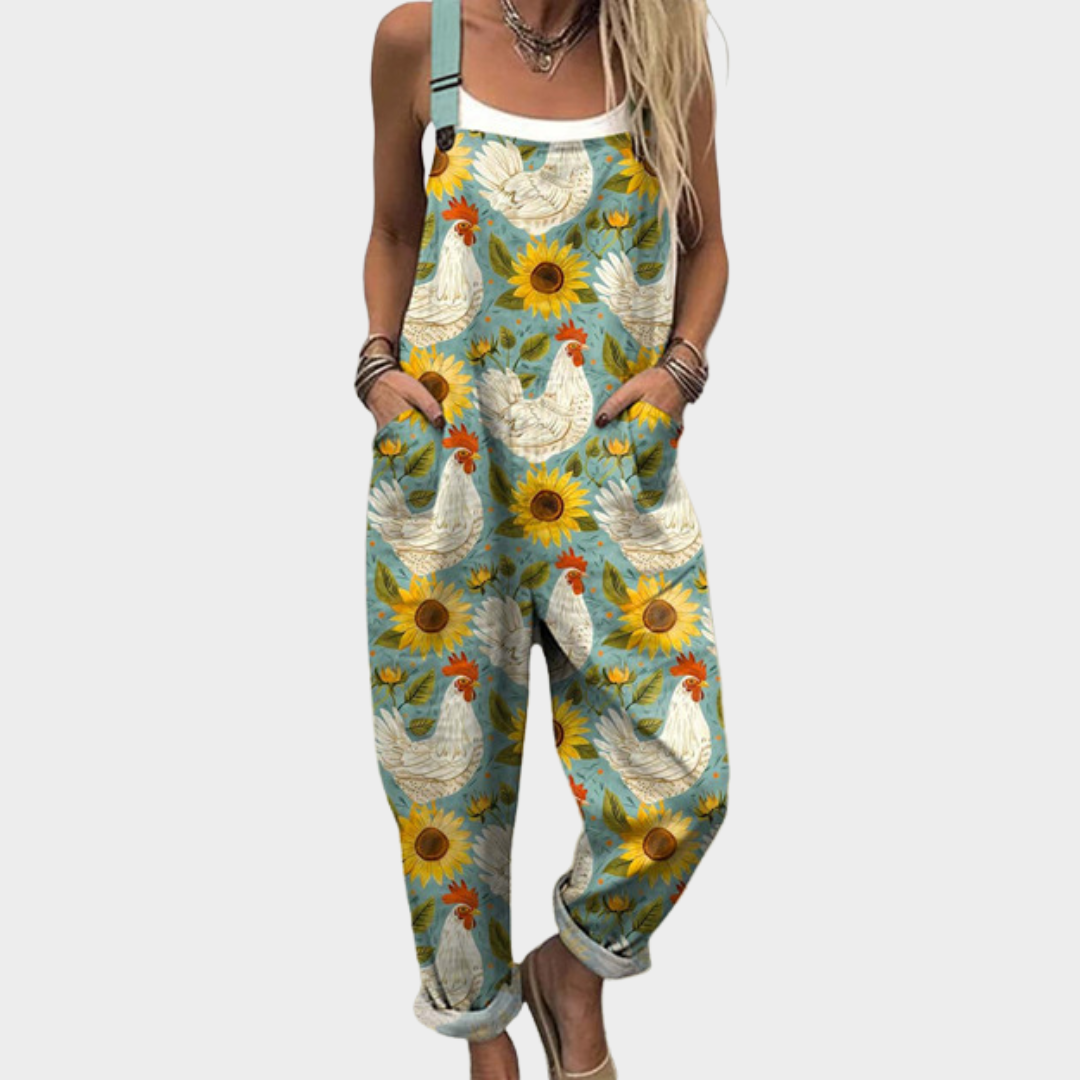 Sunflower-Teal Dungarees by Eleanor Vale