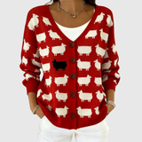 Wilhelmina Ribbed Weave Button-Front Cardigan in Multicolour cat print