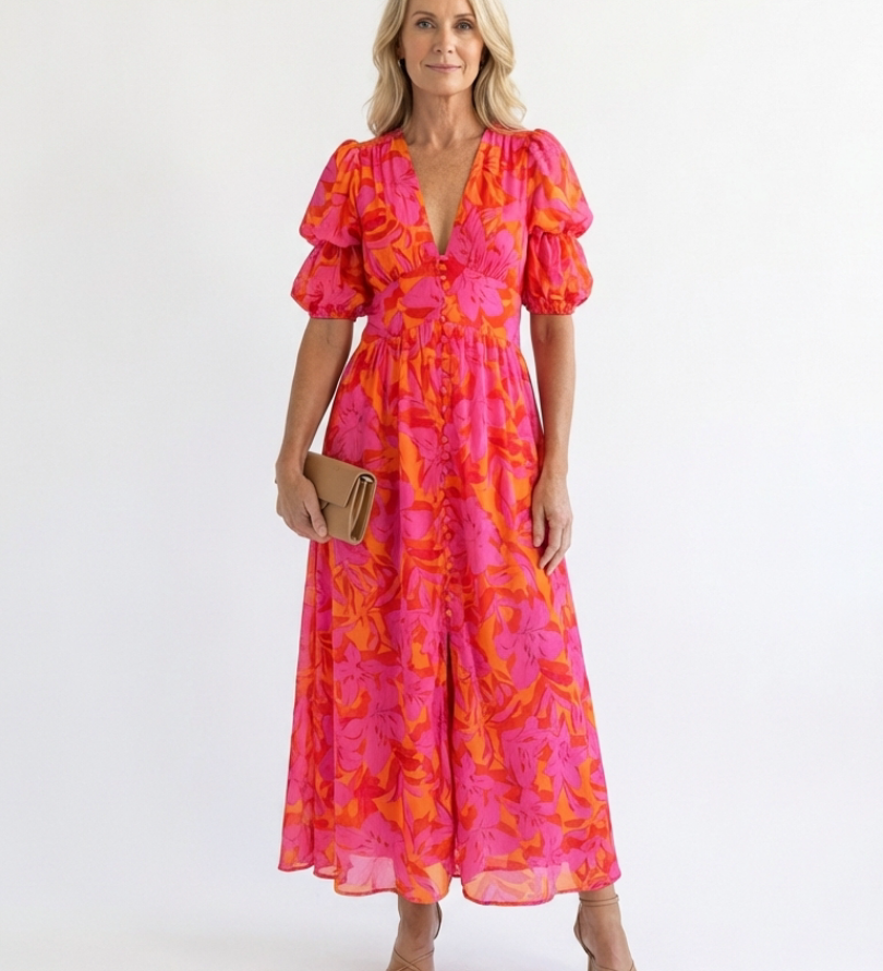 Flame-Floral Midi Dress by Eleanor Vale
