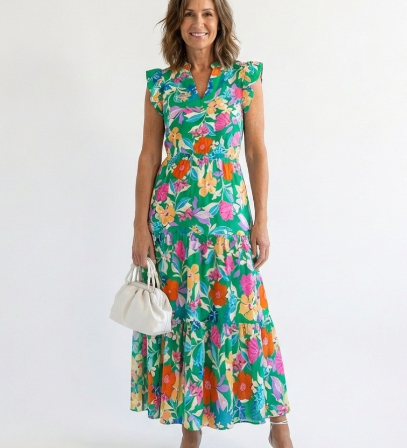 Frill-Shoulder Midi Dress by Eleanor Vale