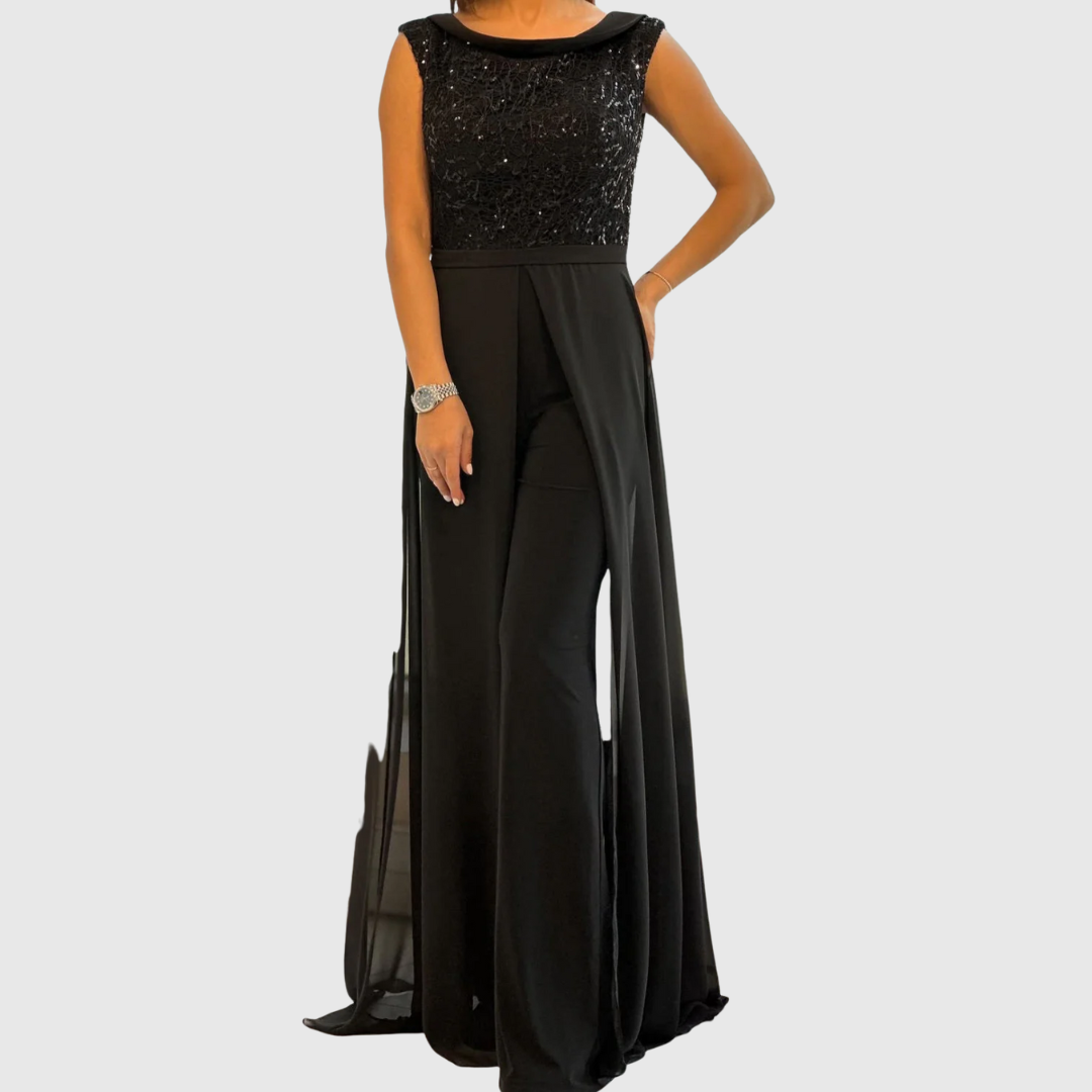 Sheer-Cape Jumpsuit by Eleanor Vale