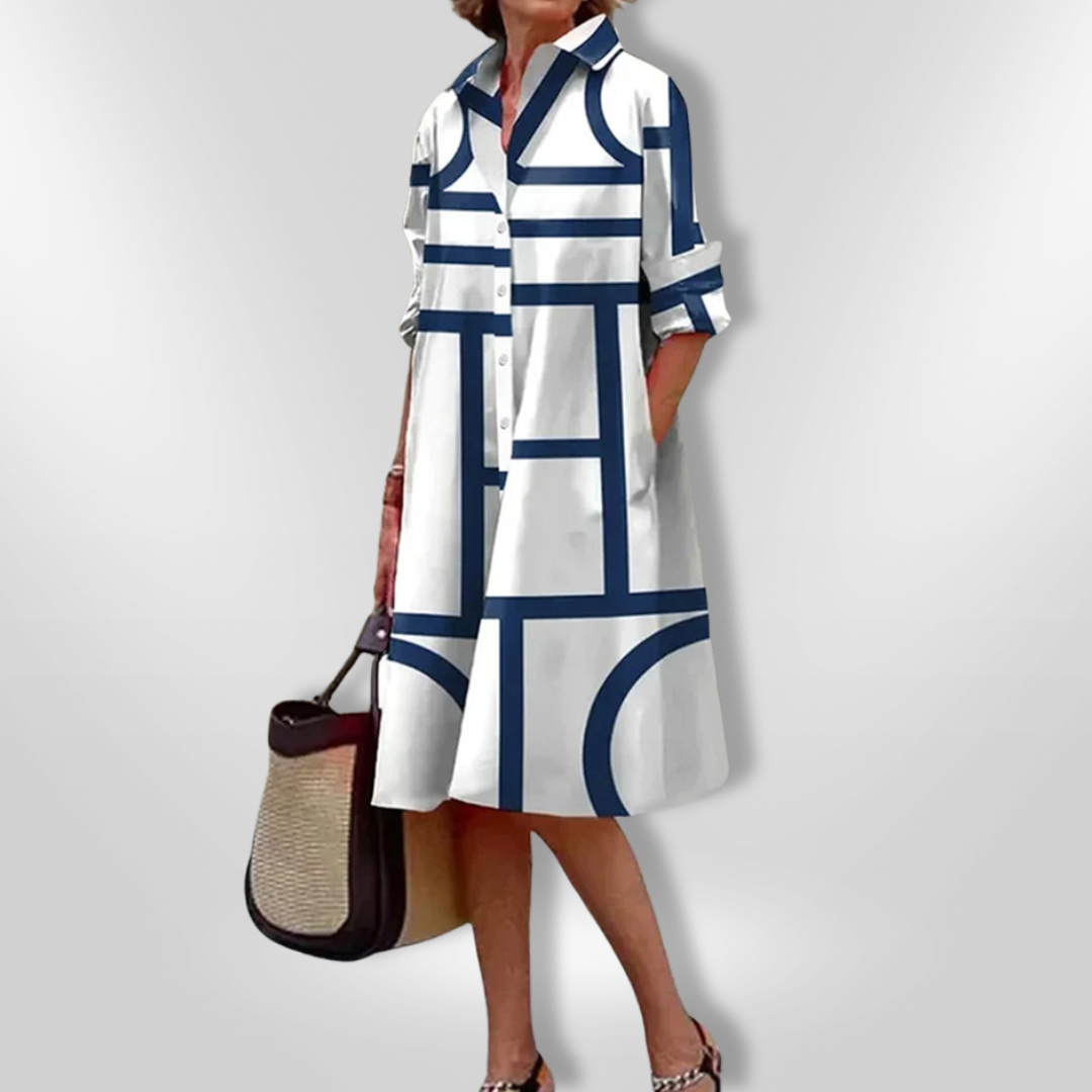 Navy-Geometric Midi Dress by Eleanor Vale
