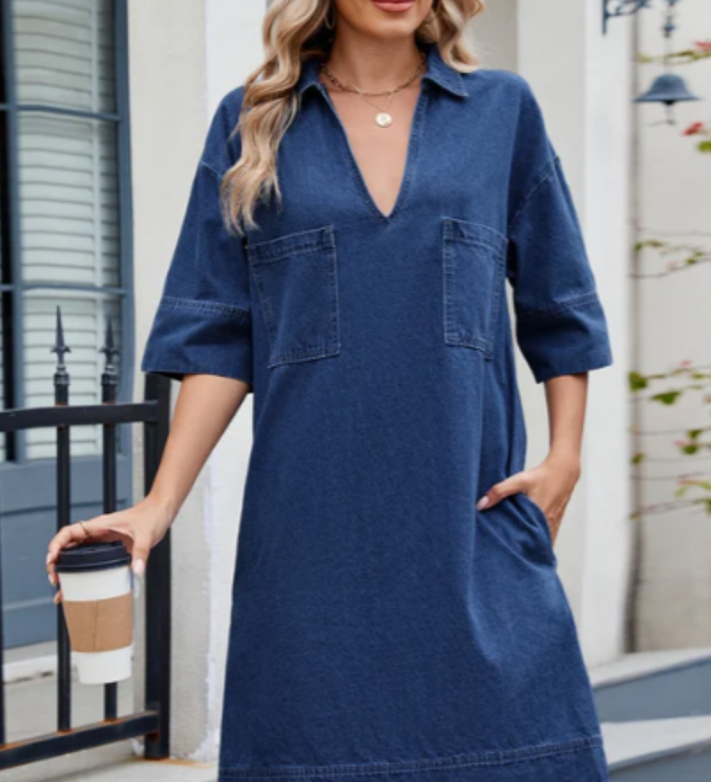 Loose-fit denim shirt dress