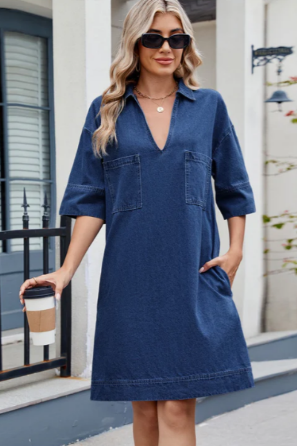 Loose-fit denim shirt dress