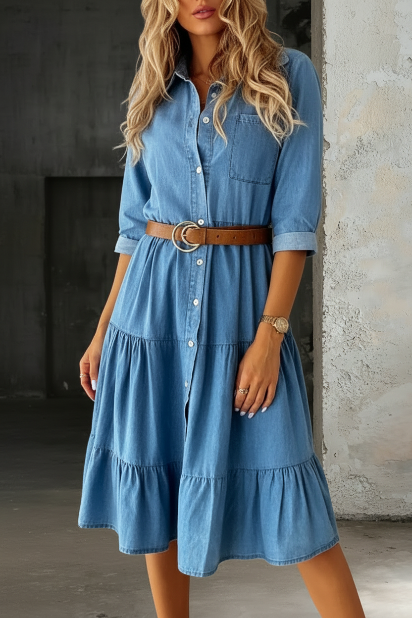 Relaxed-fit denim midi dress