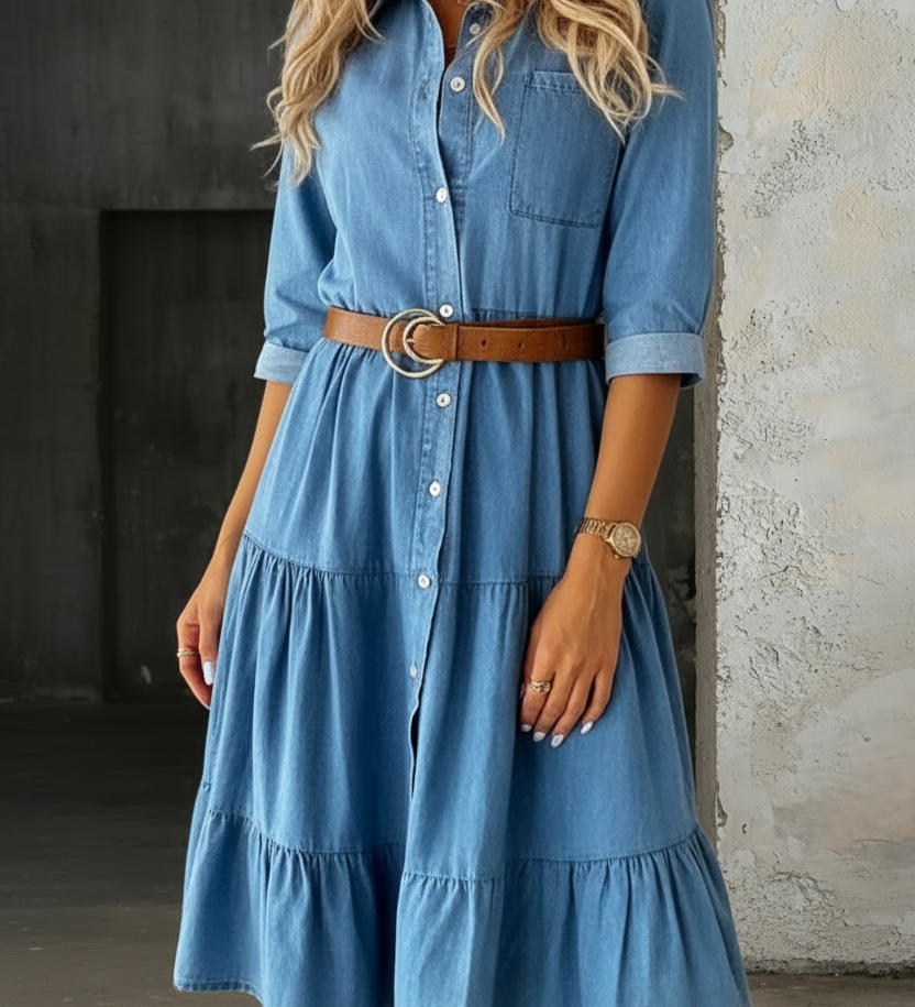 Relaxed-fit denim midi dress
