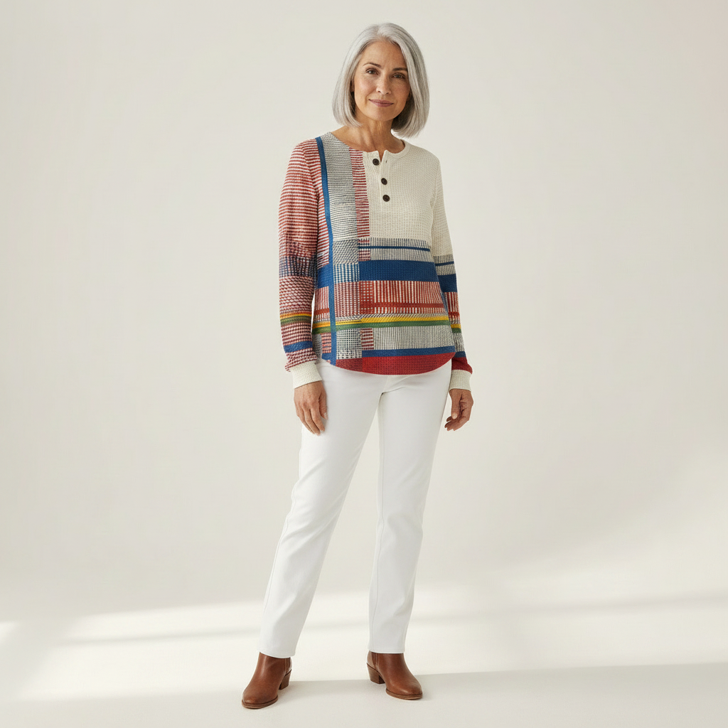 Mille patterned jumper close-up showing waffle-knit texture and button placket
