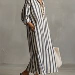 Striped button-front boho maxi dress