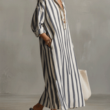 Striped button-front boho maxi dress