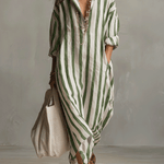Striped button-front boho maxi dress