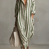 Striped button-front boho maxi dress
