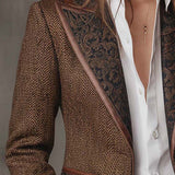 Woman wearing a herringbone panel blazer