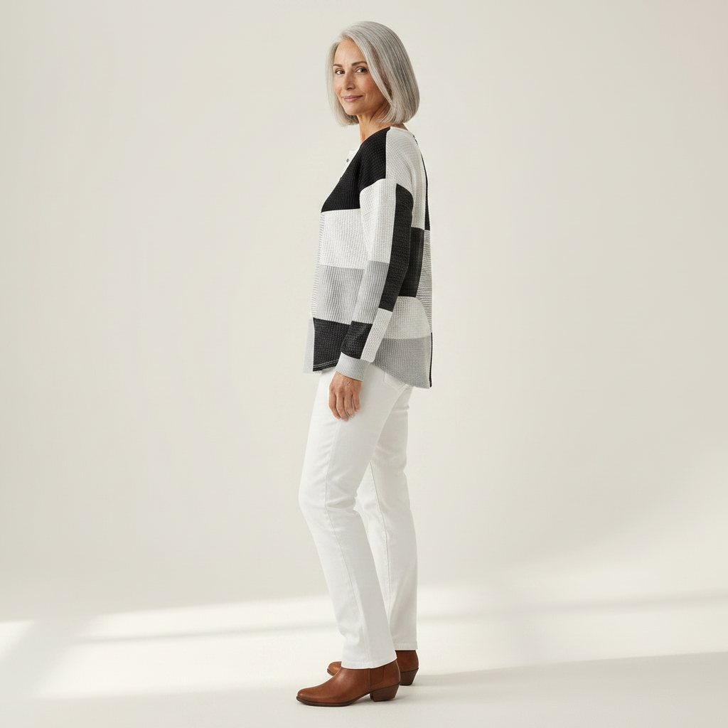 Ella Naturally Warm Patterned Jumper - side profile showing relaxed fit
