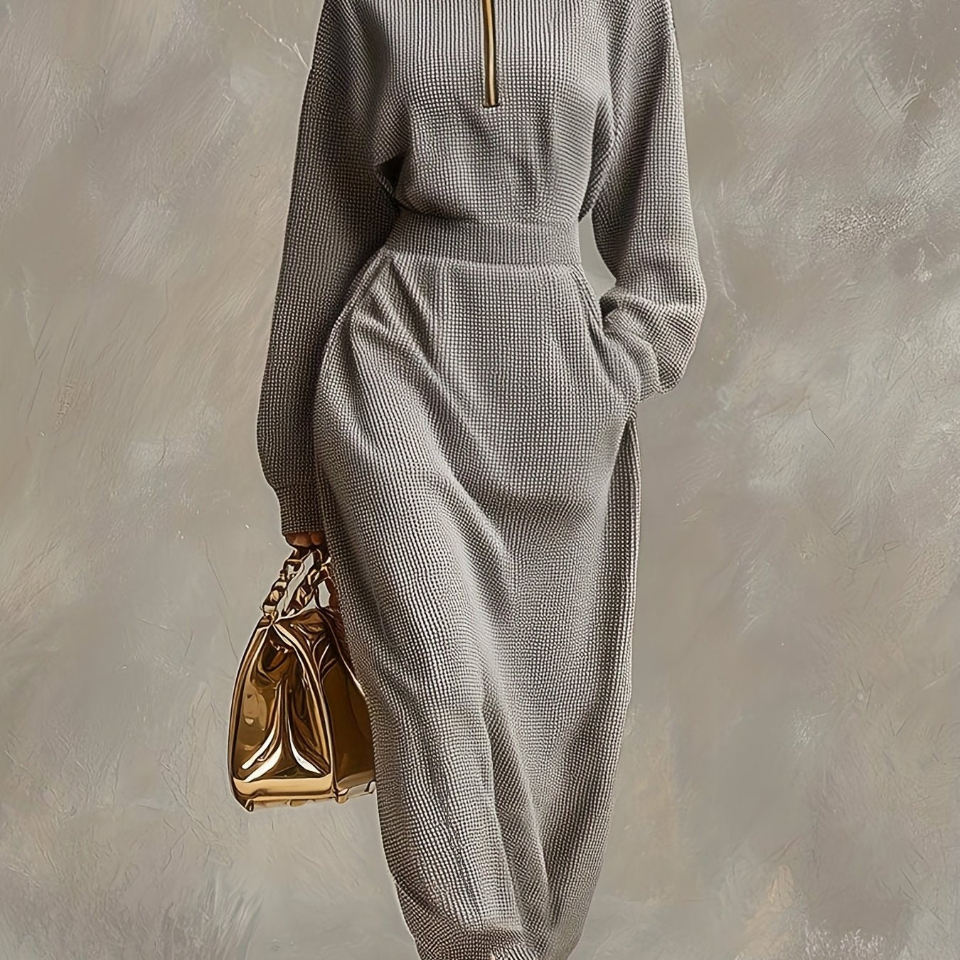 Woman wearing a high-neck maxi dress