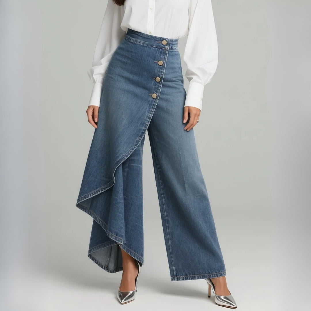 Wrap-style denim trousers