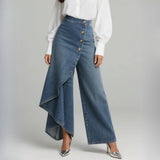 Wrap-style denim trousers