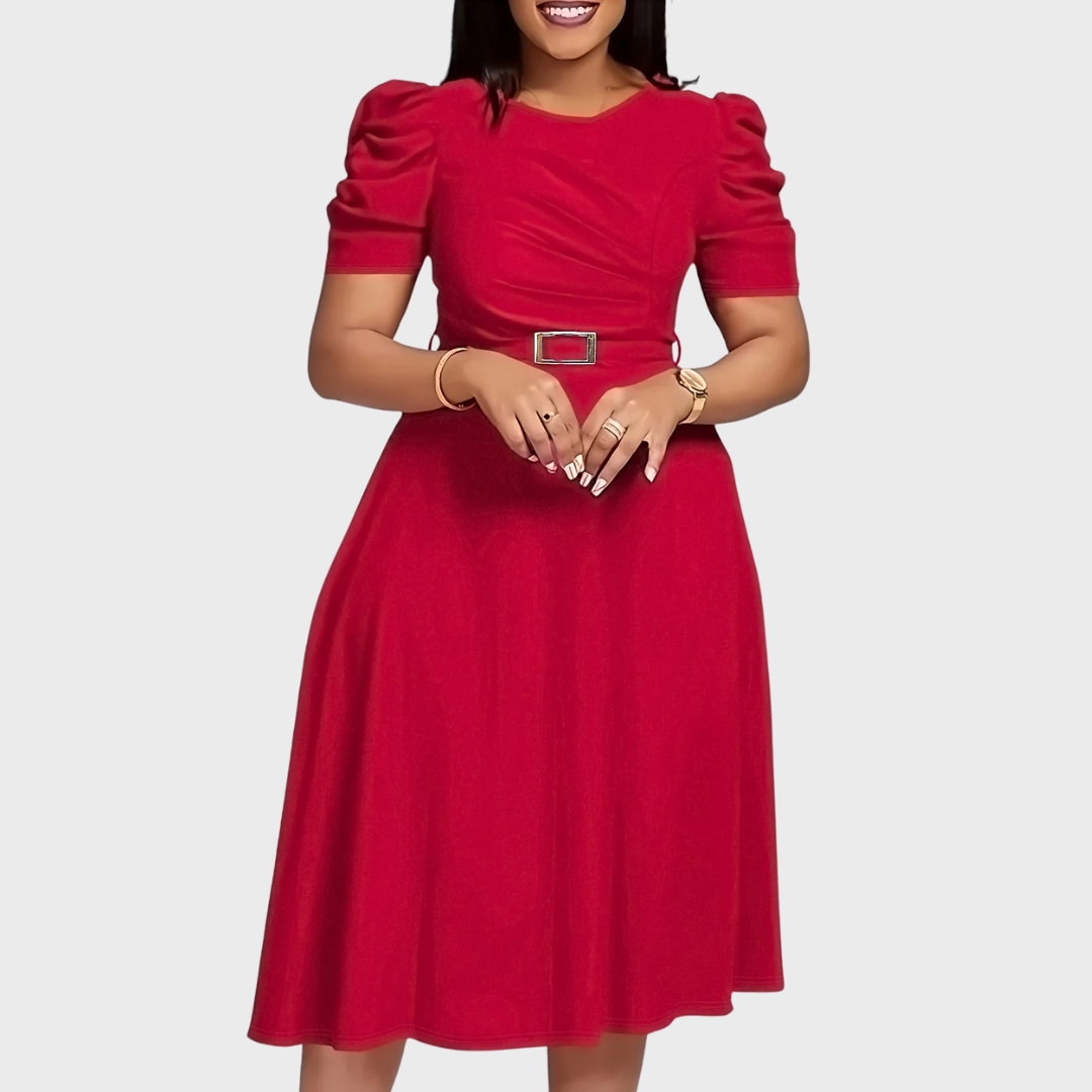 Gathered-Shoulder Midi Dress by Eleanor Vale