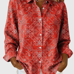 Vibrant paisley print button-up blouse
