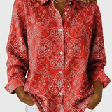 Vibrant paisley print button-up blouse