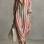 Striped button-front boho maxi dress
